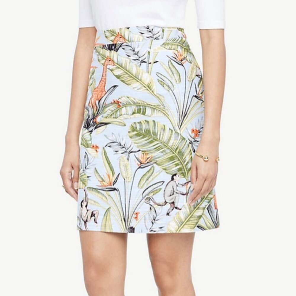Ann Taylor Tropical Print Skirt with Monkeys size 8 EUC